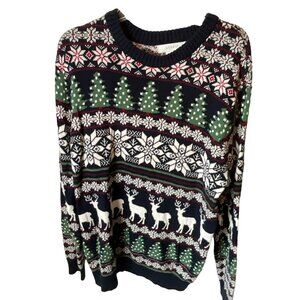 Aspen Christmas Sweater Reindeer Snowflakes Green & White XL